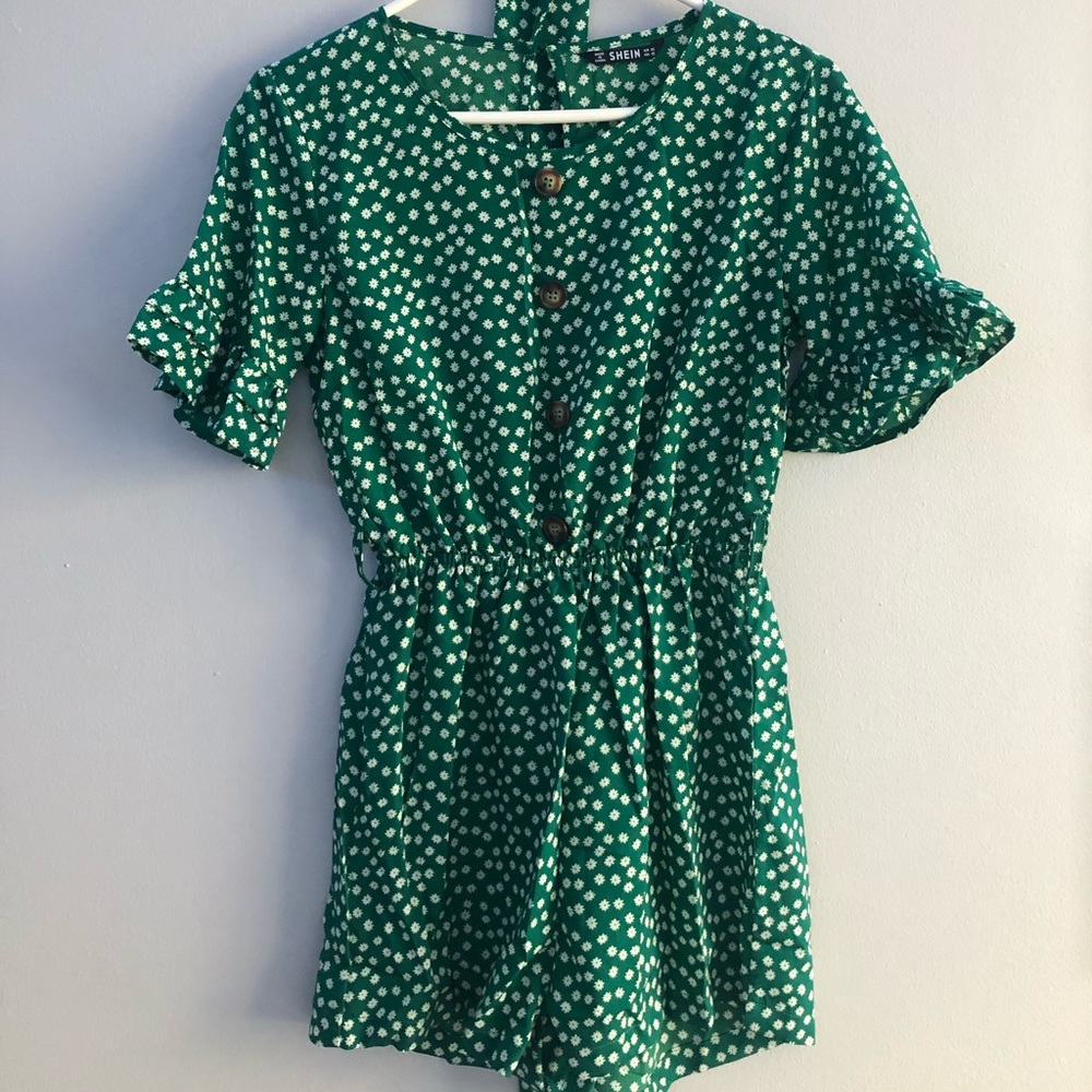 Ruffle cuff belted romper